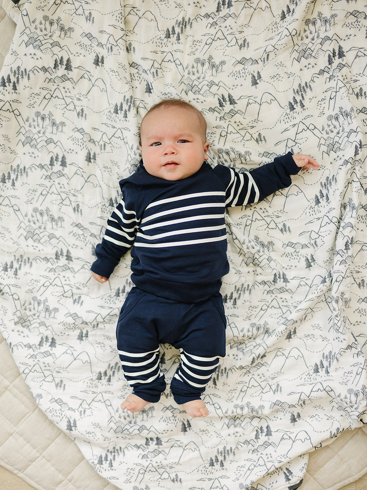 Navy Stripes Hooded French Terry Set - HoneyBug