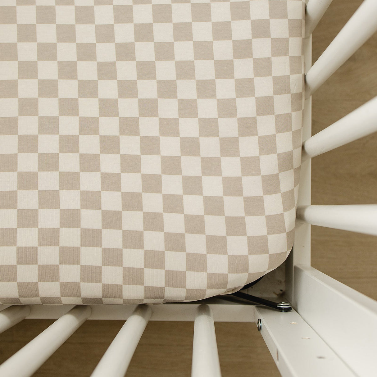 Taupe Checkered Bamboo Stretch Crib Sheet - HoneyBug