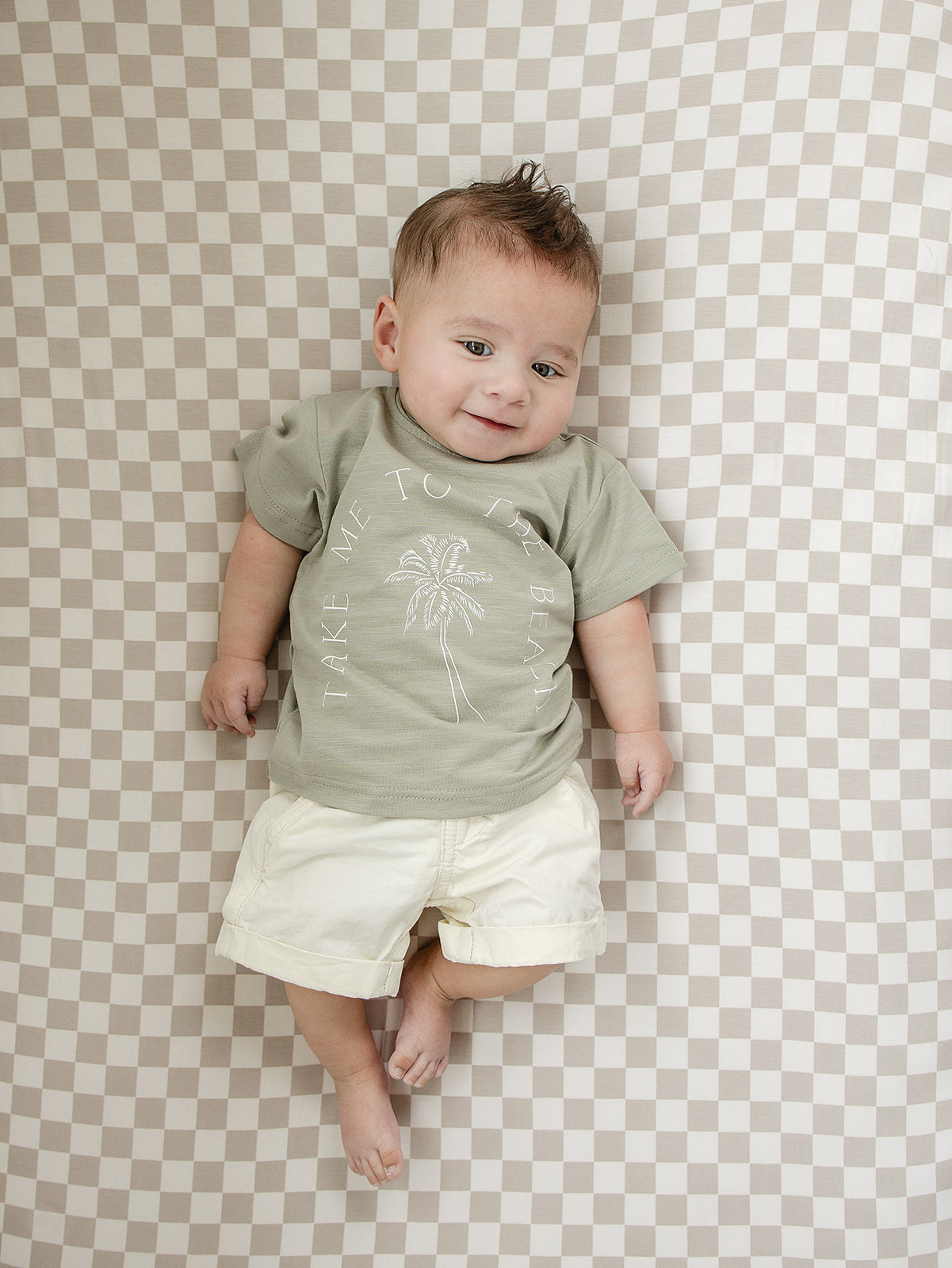Taupe Checkered Bamboo Stretch Crib Sheet - HoneyBug