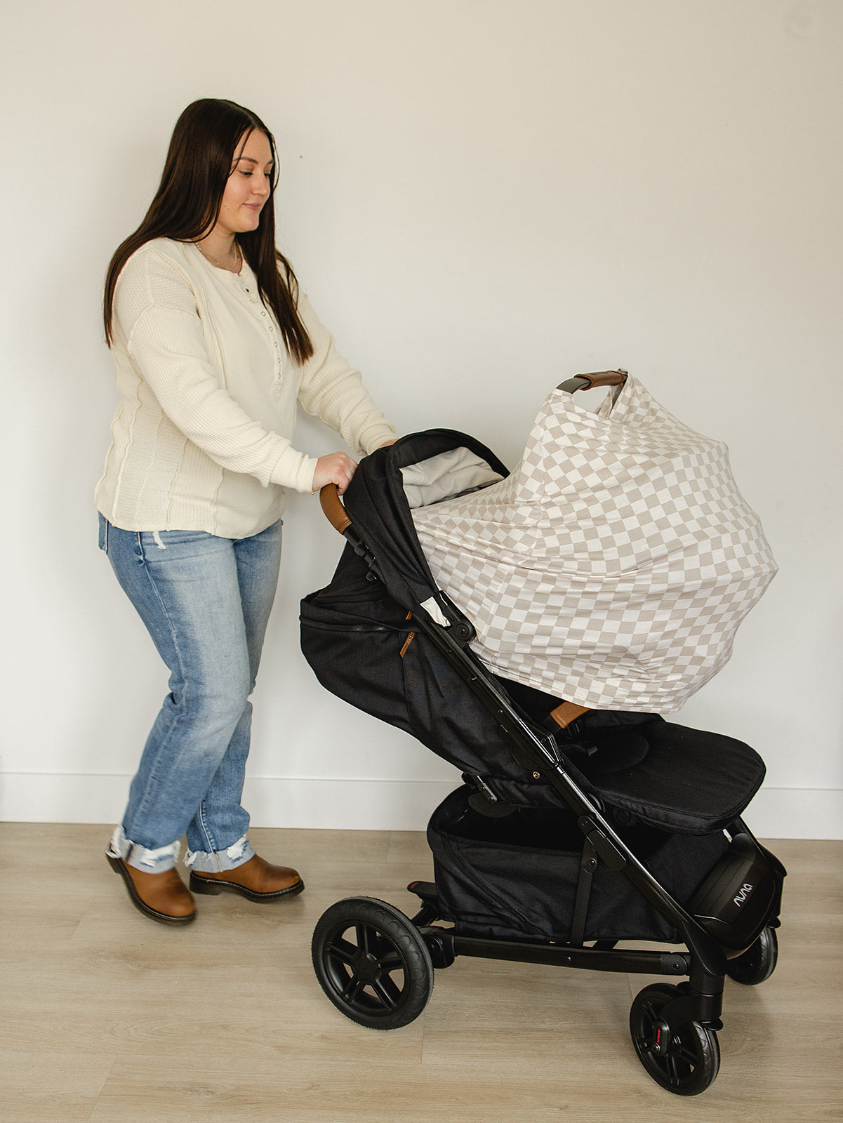 Taupe Checkered Bamboo Multi-Use Cover - HoneyBug