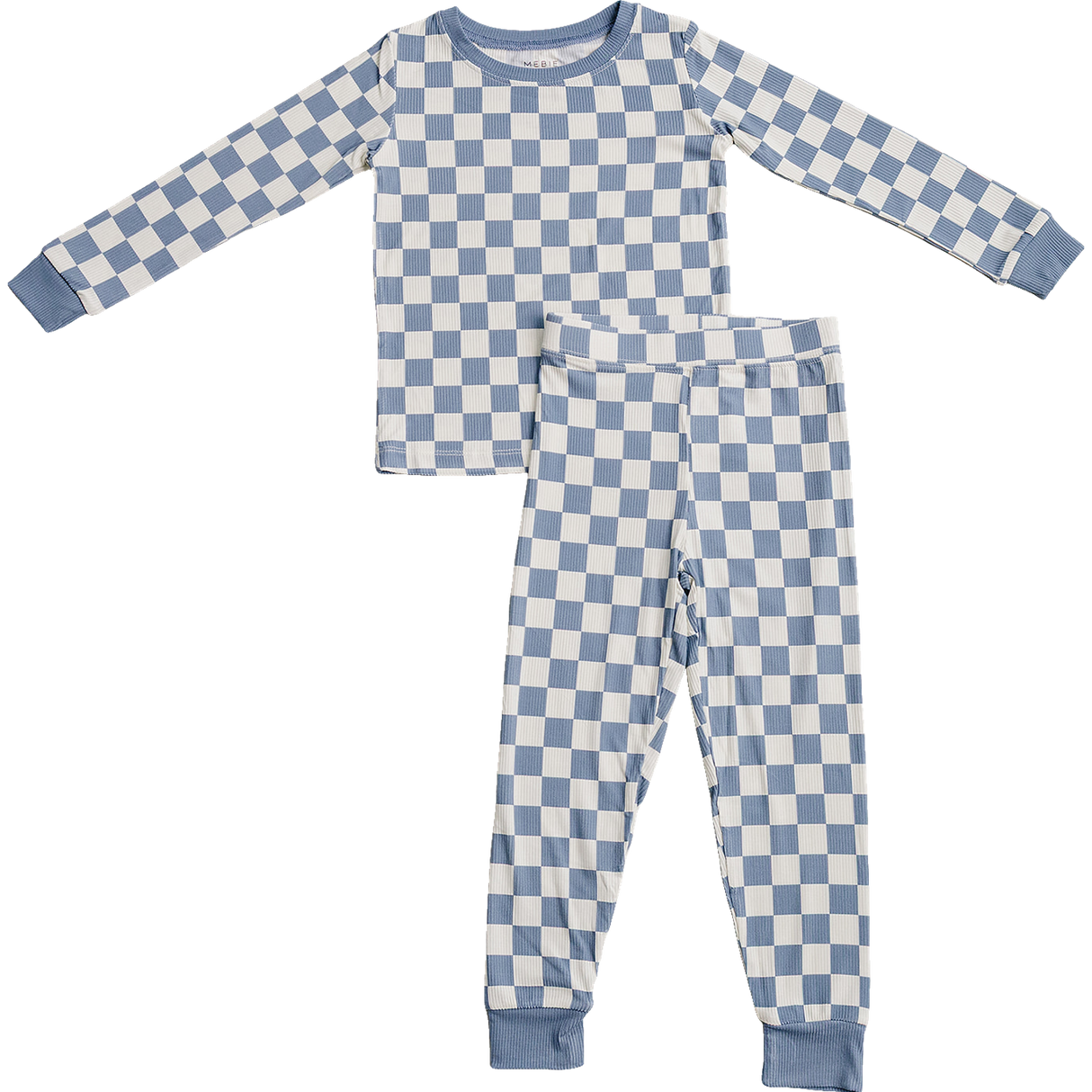 Blue Checkered Ribbed Bamboo Cozy Set