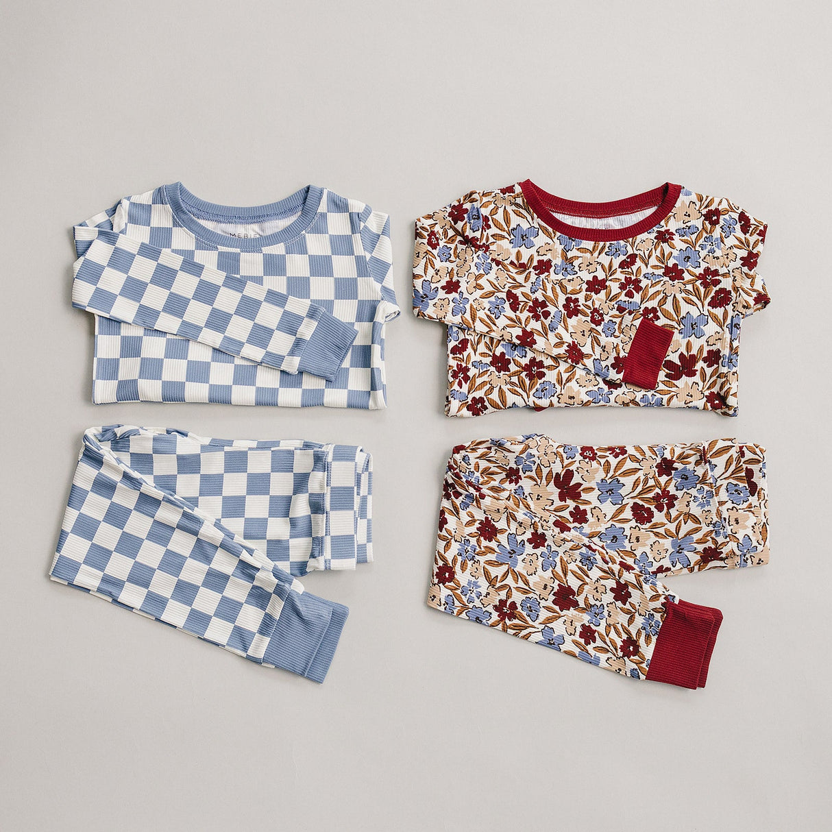 Blue Checkered Ribbed Bamboo Cozy Set