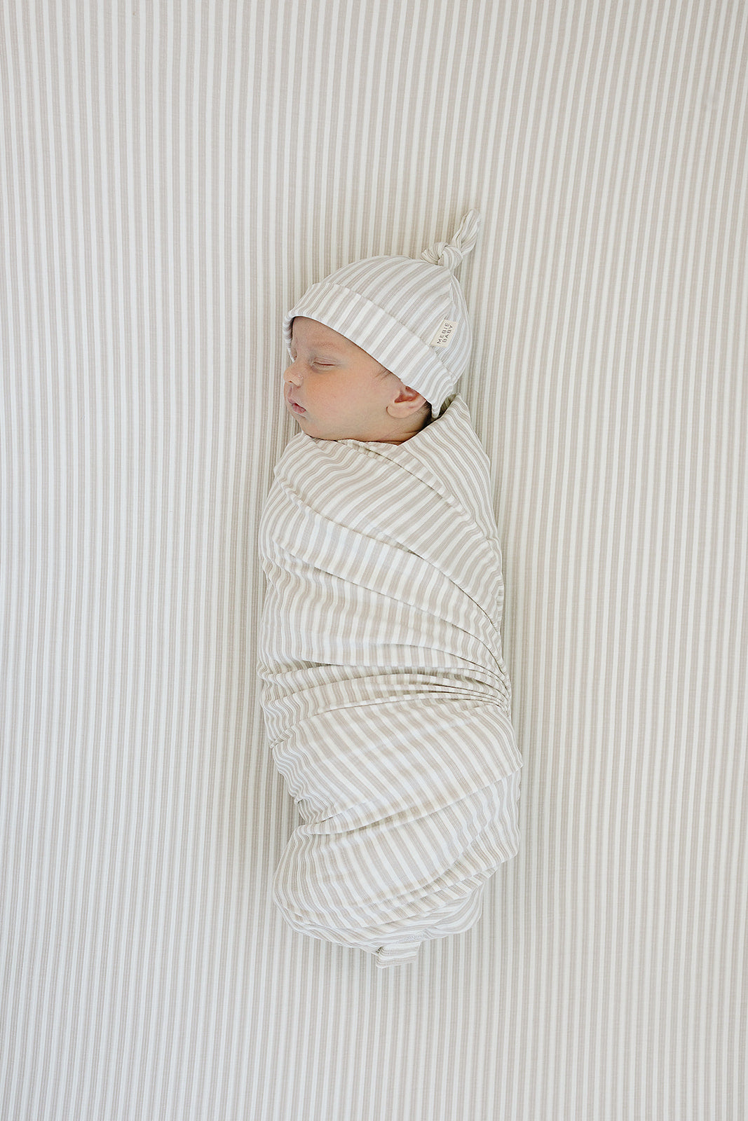 Taupe Stripe Ribbed Bamboo Newborn Knot Hat - HoneyBug