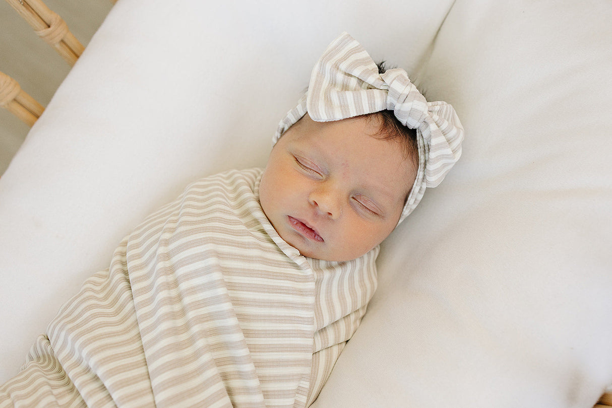 Taupe Stripe Ribbed Bamboo Head Wrap - HoneyBug