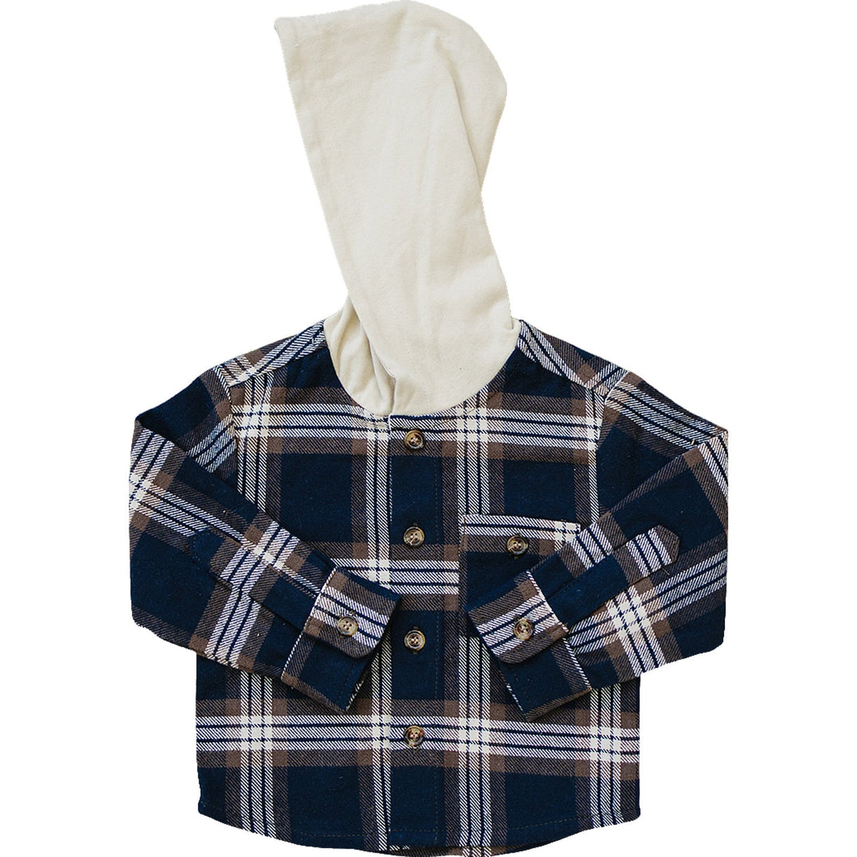 Plaid Hooded Button Up Shirt - HoneyBug