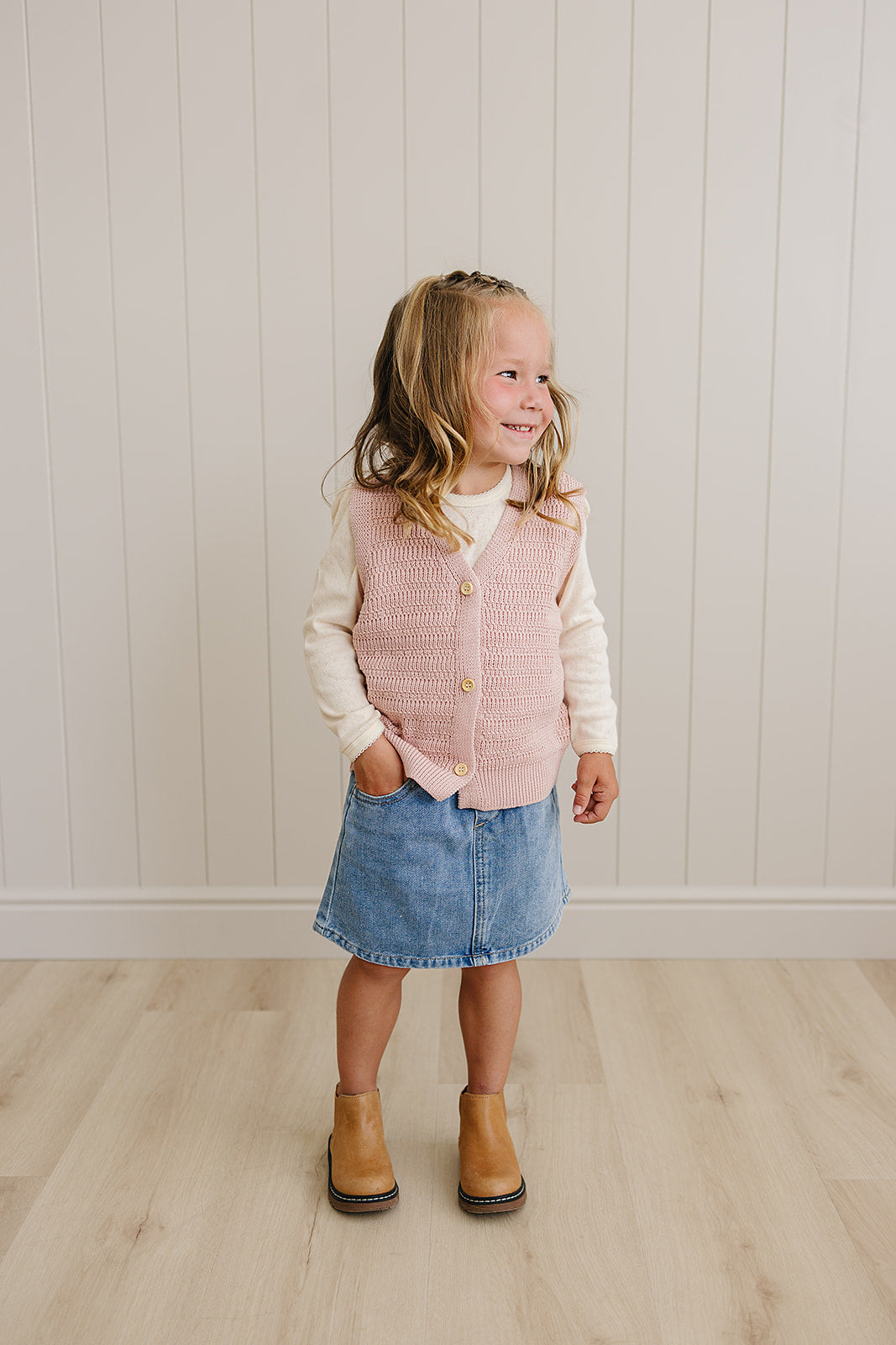 Pink Knit Button Down Vest - HoneyBug