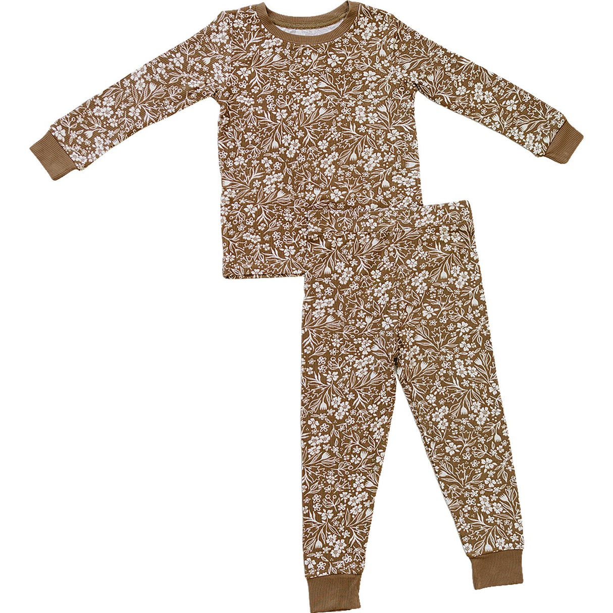 Brown Floral Ribbed Bamboo Cozy Set - HoneyBug