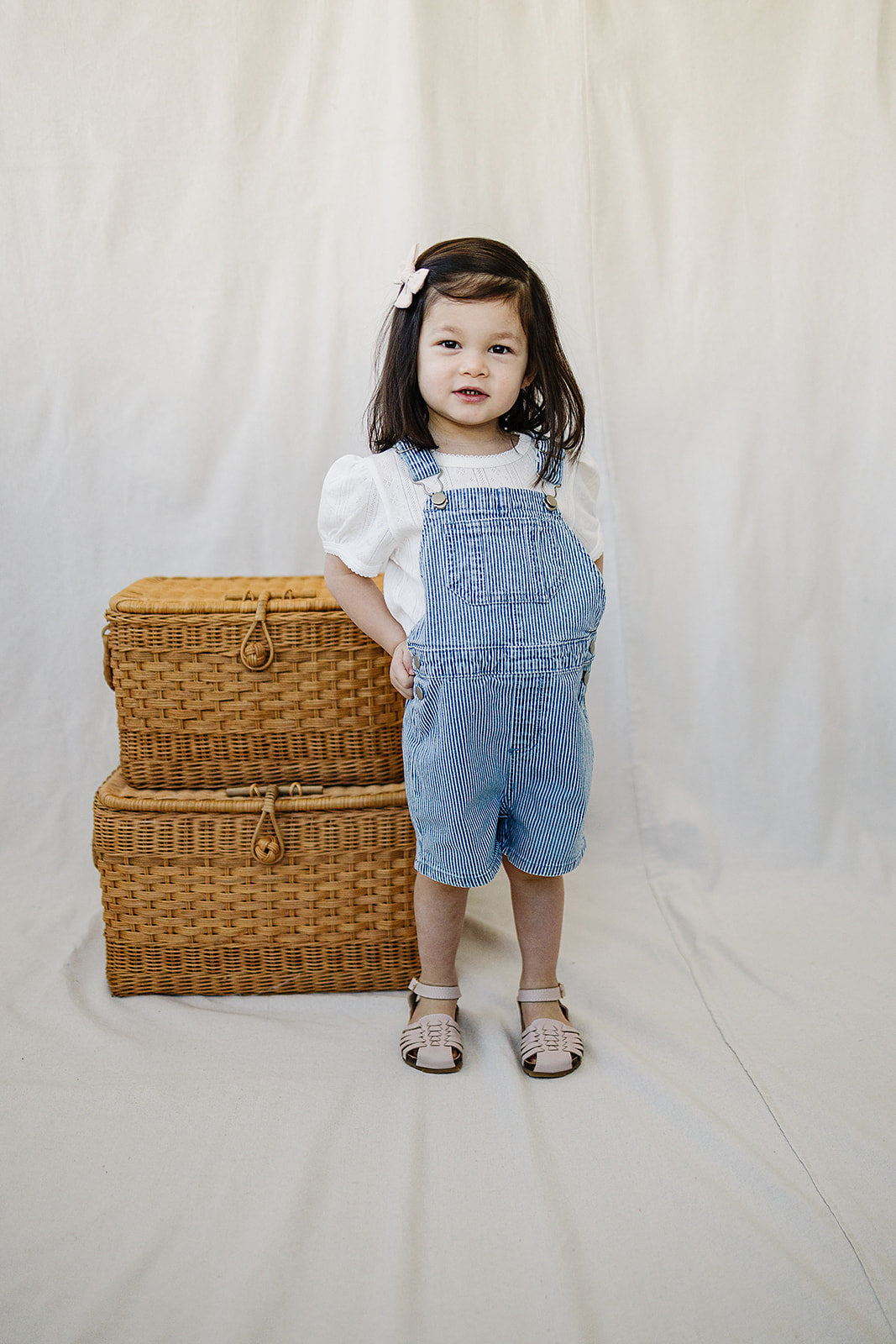 Blue Stripe Short Overalls - HoneyBug
