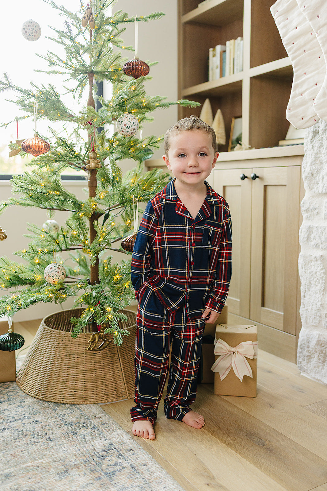 Christmas Plaid Collared Pajama Set - HoneyBug