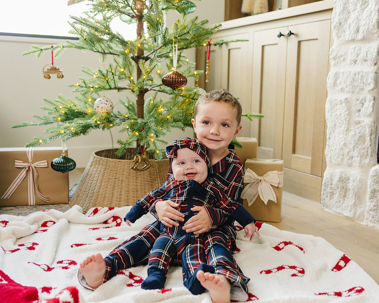 Christmas Plaid Collared Pajama Set - HoneyBug