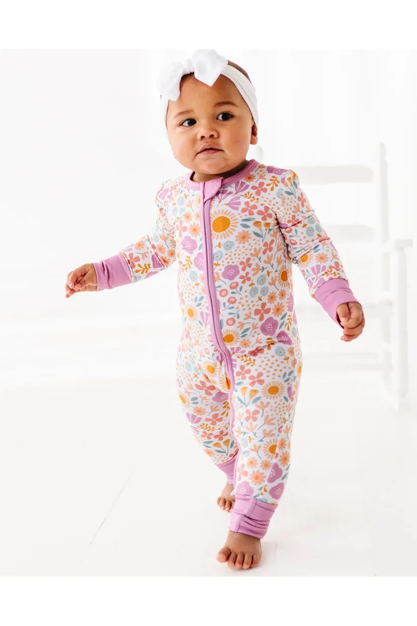 Bamboo One Piece Zip Pajama - Darling Spring Daisy - HoneyBug
