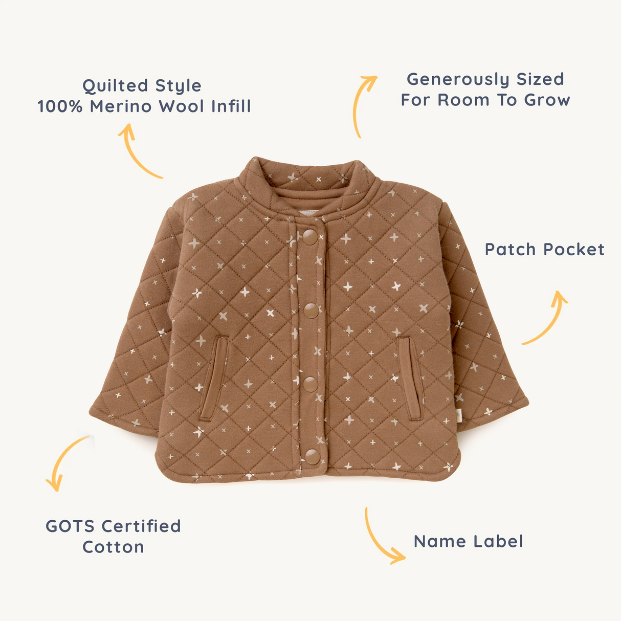 Organic Kids Merino Wool Buttoned Jacket - Sparkle - HoneyBug