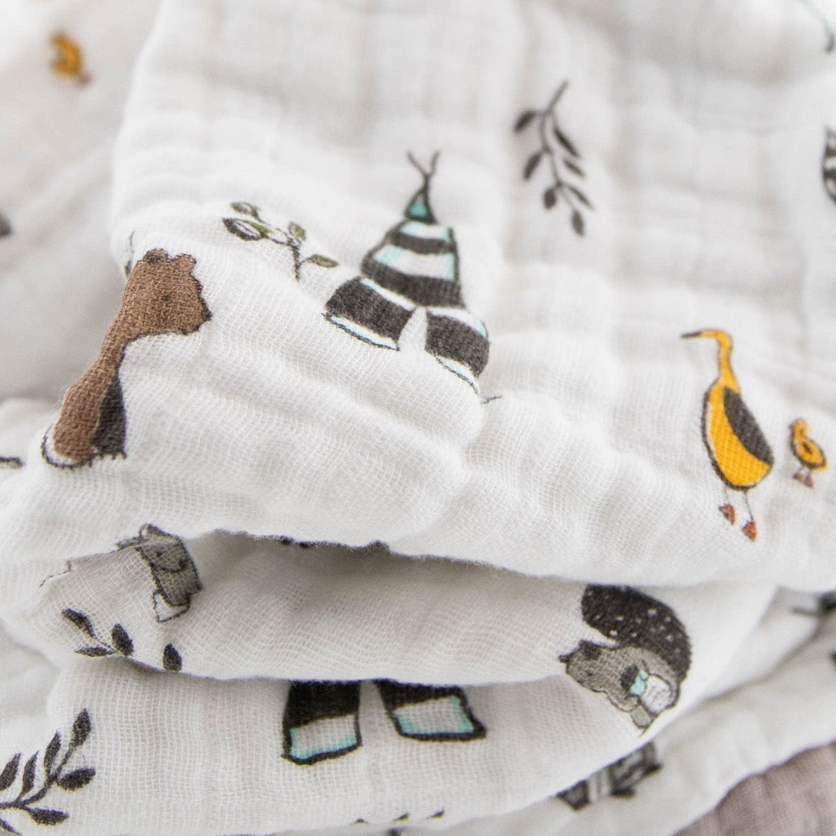 Cotton Muslin Baby Quilt - Forest Friends - HoneyBug