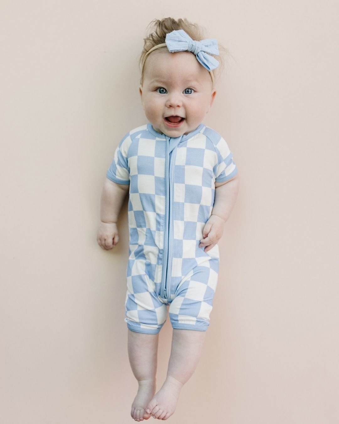 Bamboo Shorty Romper | Blue Checkered - HoneyBug