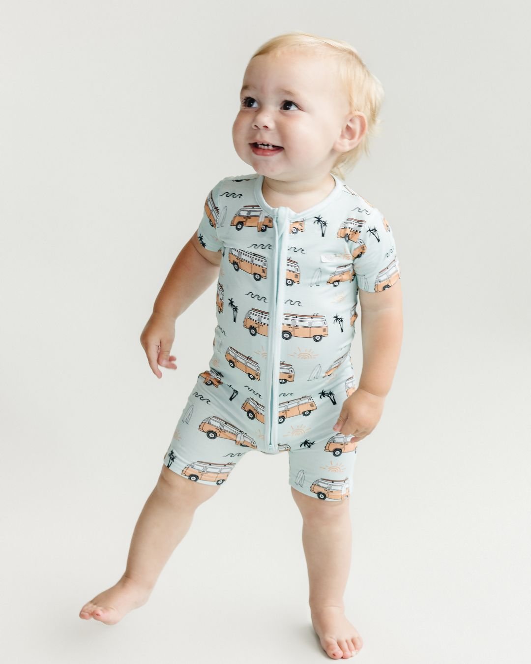 Bamboo Shorty Romper | Retro Beach - HoneyBug