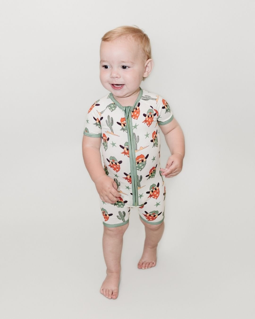 Bamboo Shorty Romper | Smiley Cowboy - HoneyBug