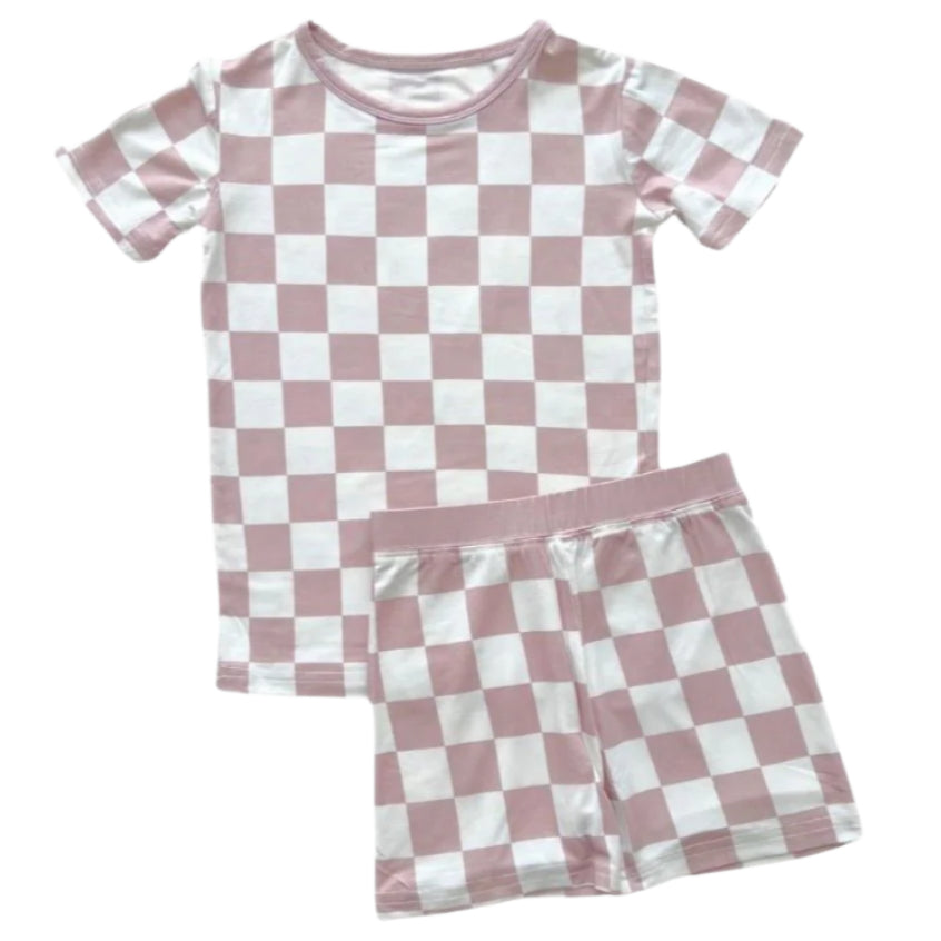 Bamboo Two Piece Shorts Set | Latte Checkered - HoneyBug