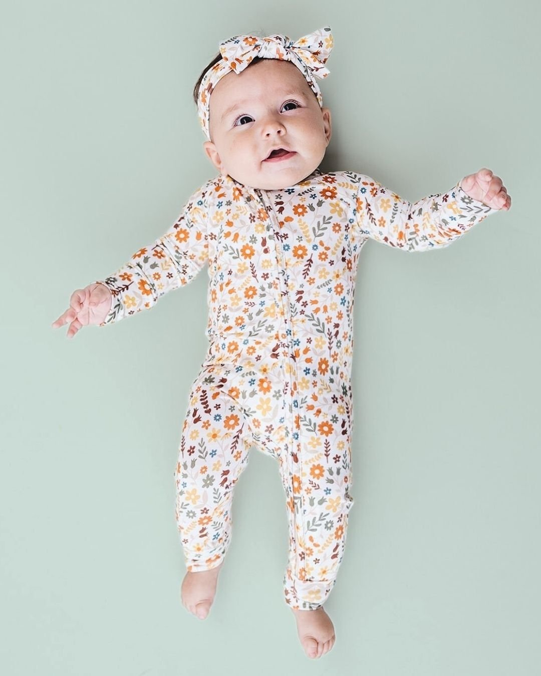 Bamboo Zip Romper | Fall Flowers - HoneyBug