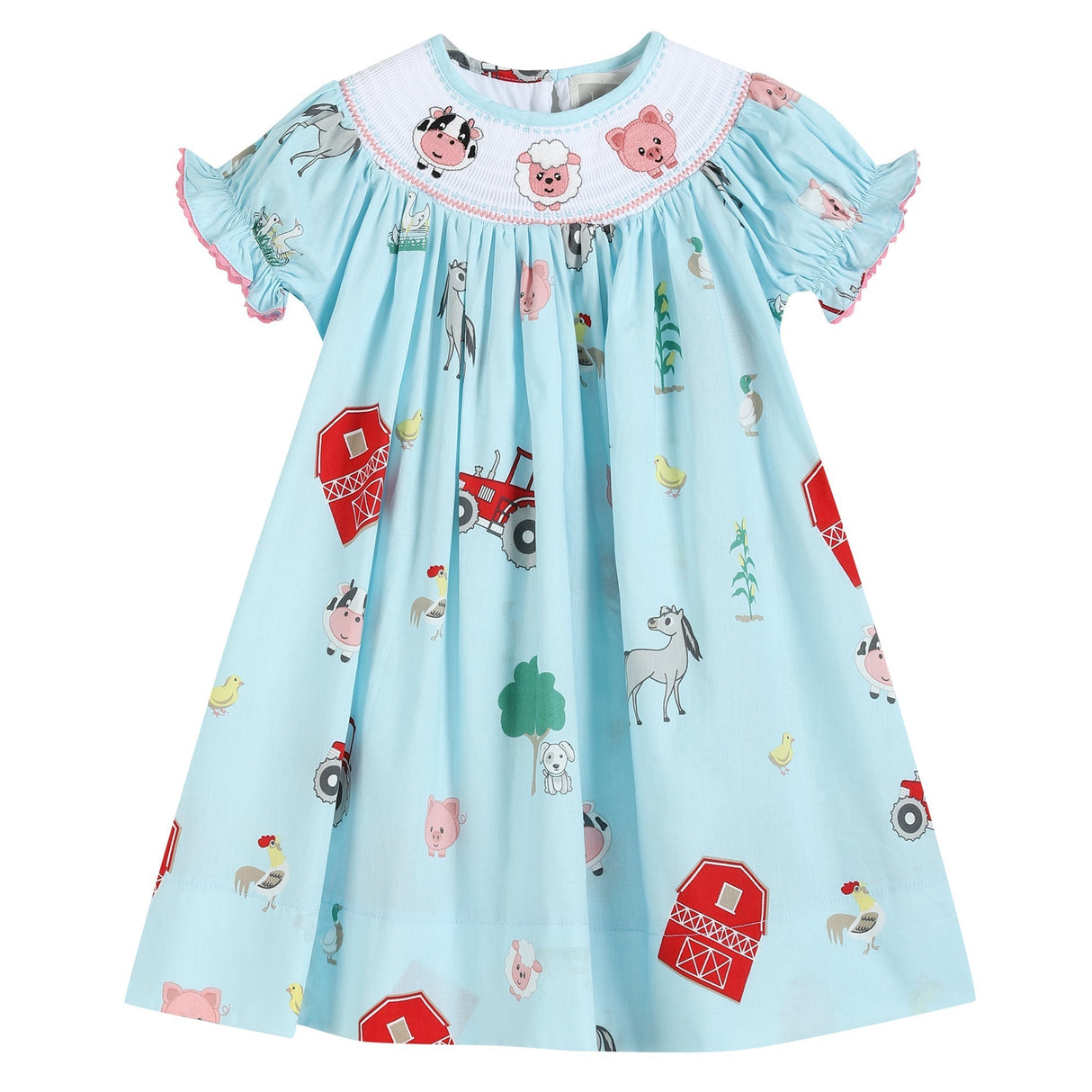 Barnyard Print Farm Animal Smocked Bishop Dress