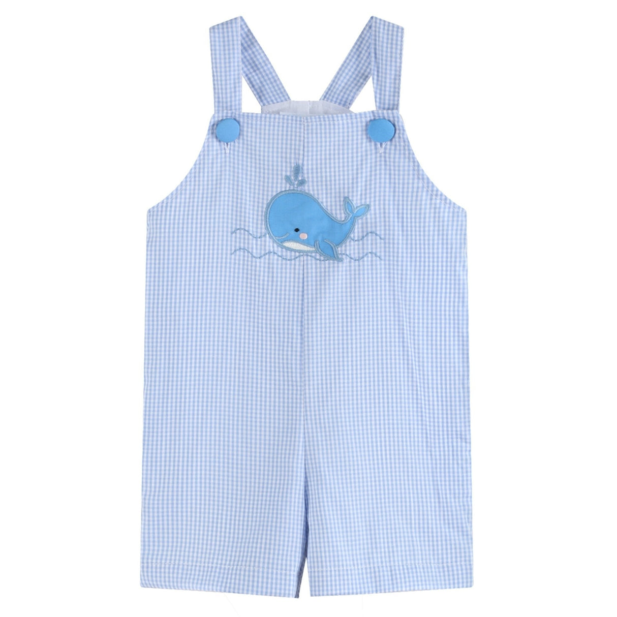 Blue Gingham Whale Overall Shortalls