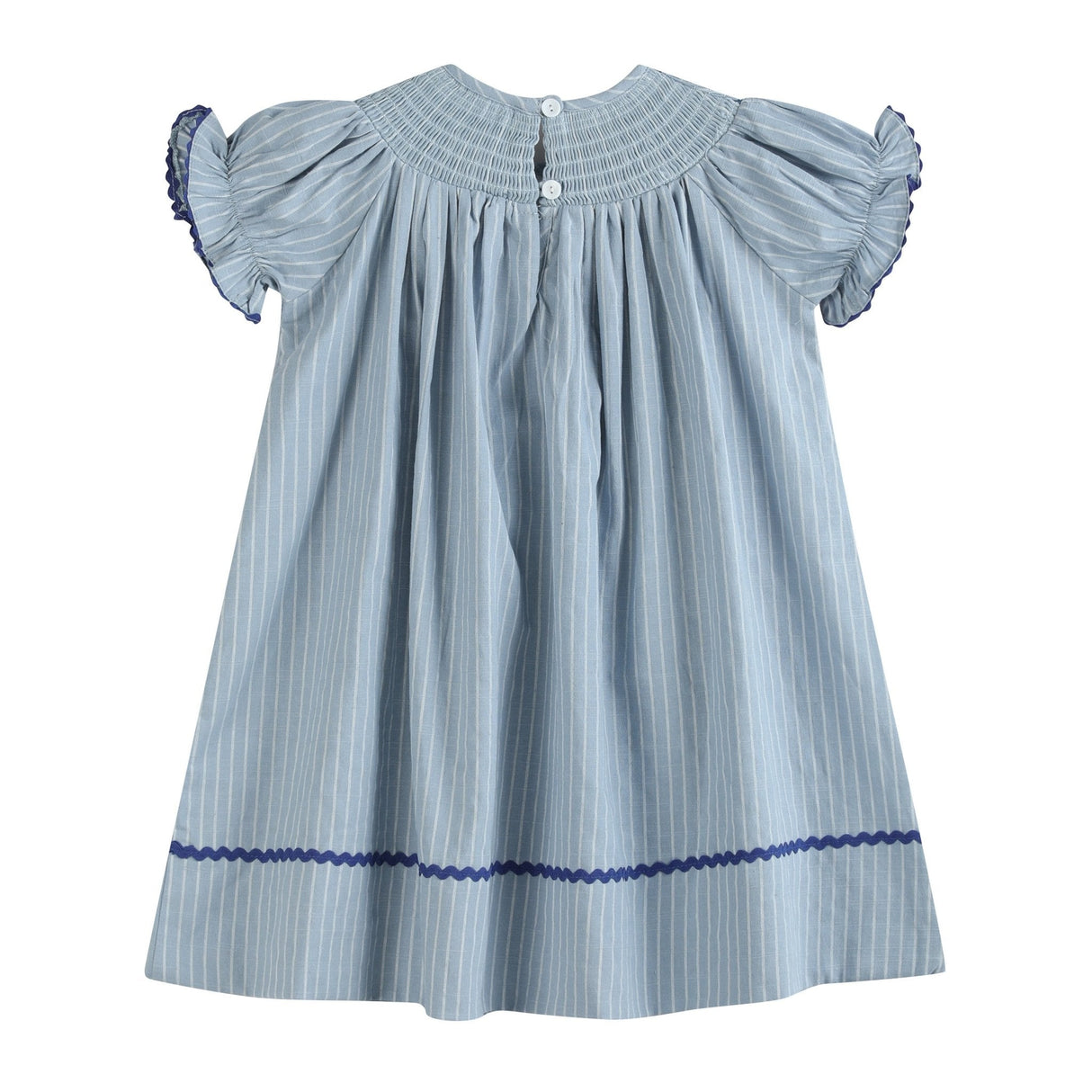 Blue Pinstripe Mallard Duck Smocked Bishop Dress