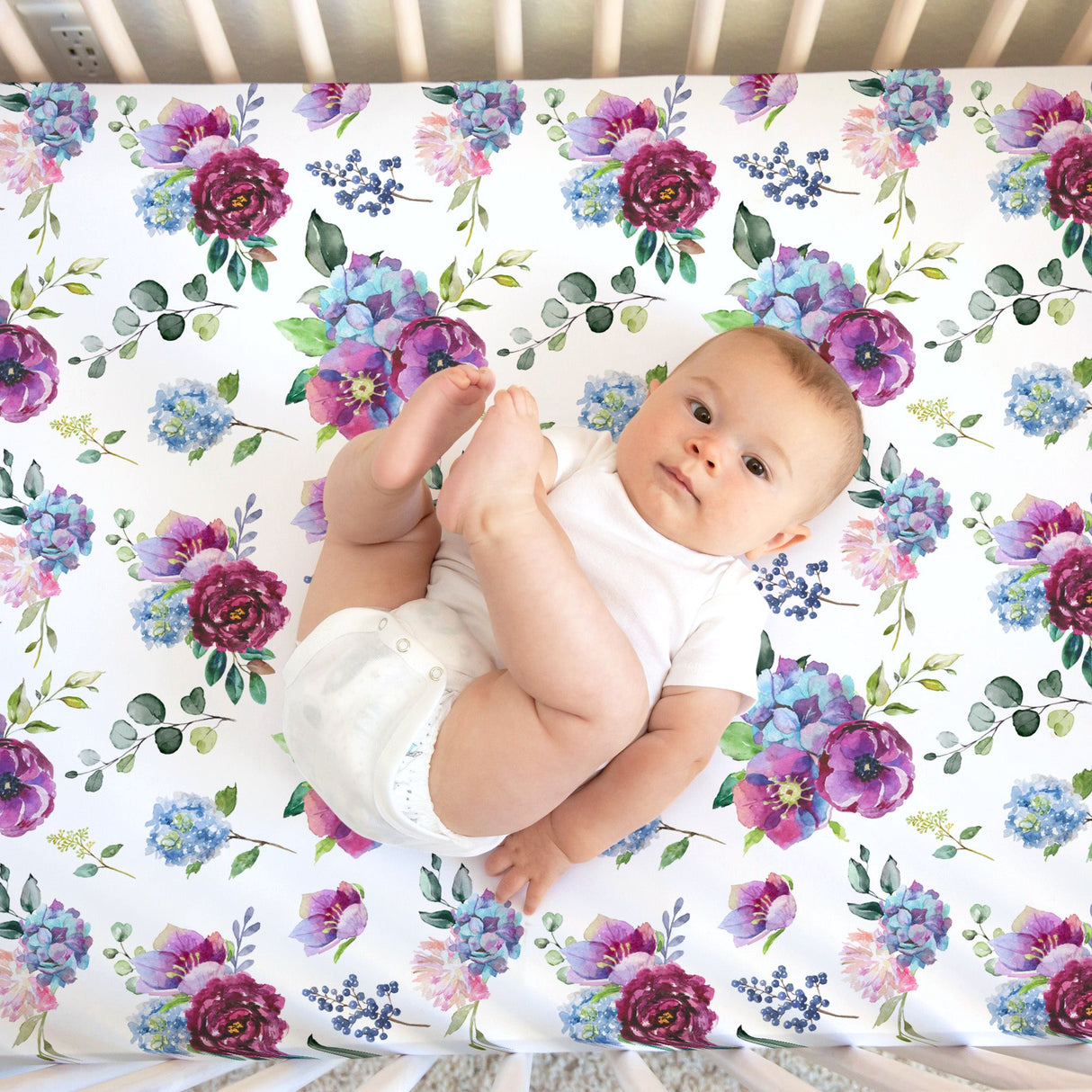Fitted Crib Sheet - Blue Floral - HoneyBug