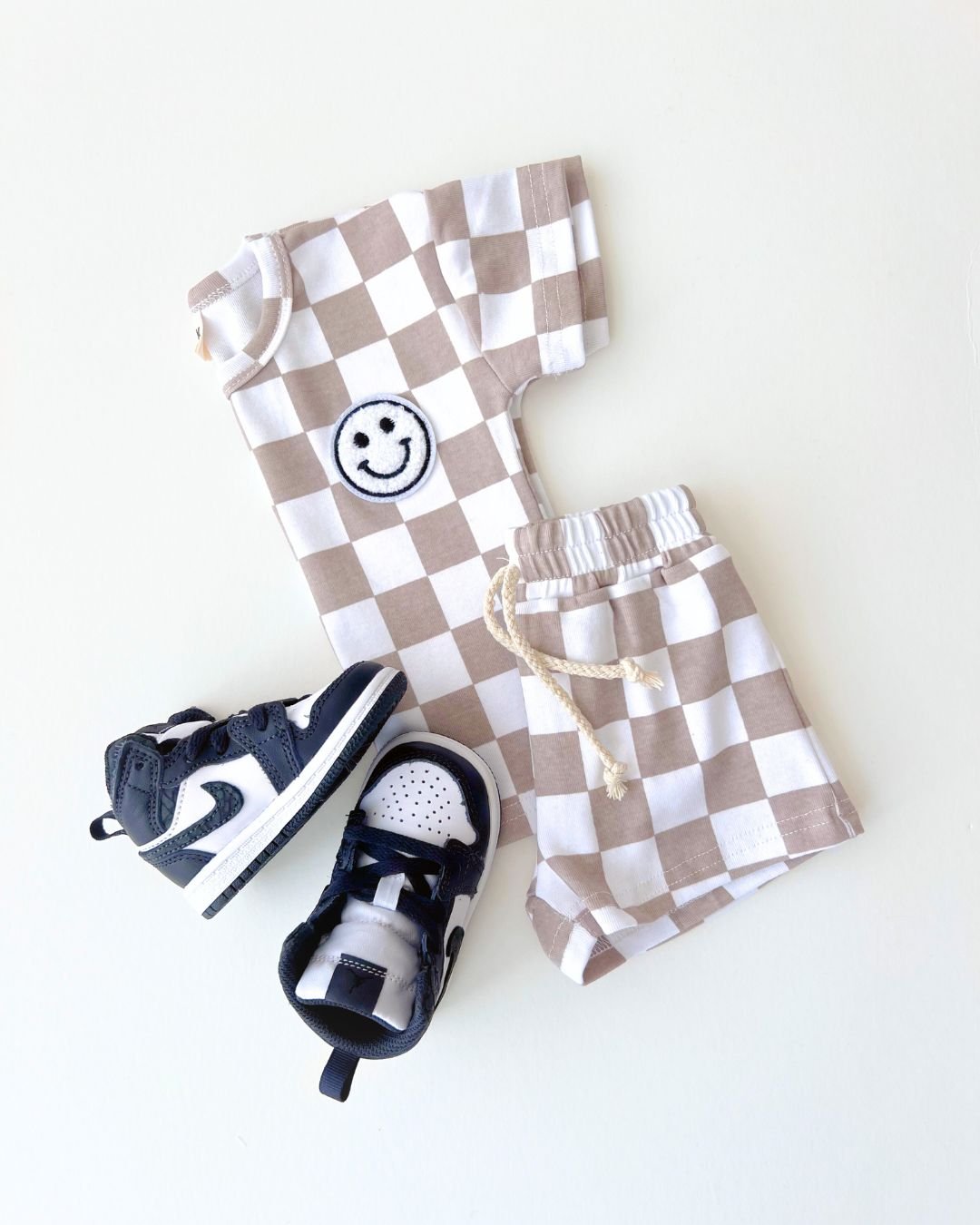 Checkered Shorts Set | Latte - HoneyBug