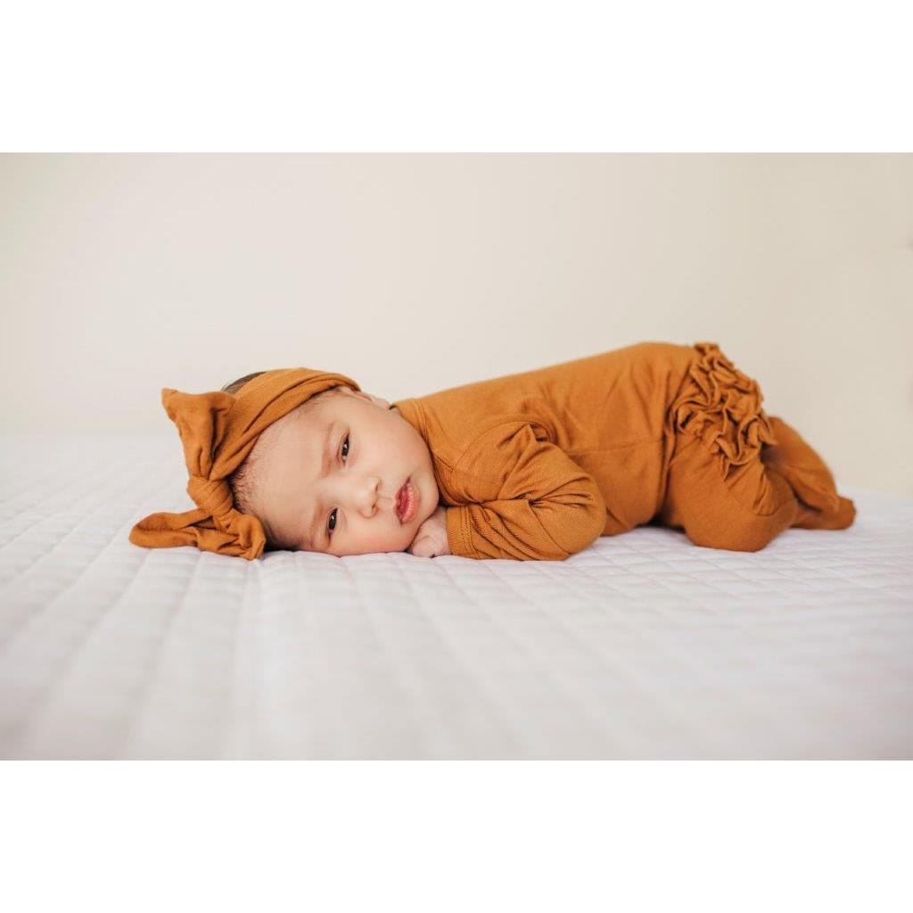 Ruffle 2 Way Zip Romper - Cognac - HoneyBug