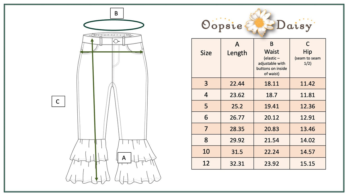 Black Denim Double Ruffle Pant - HoneyBug