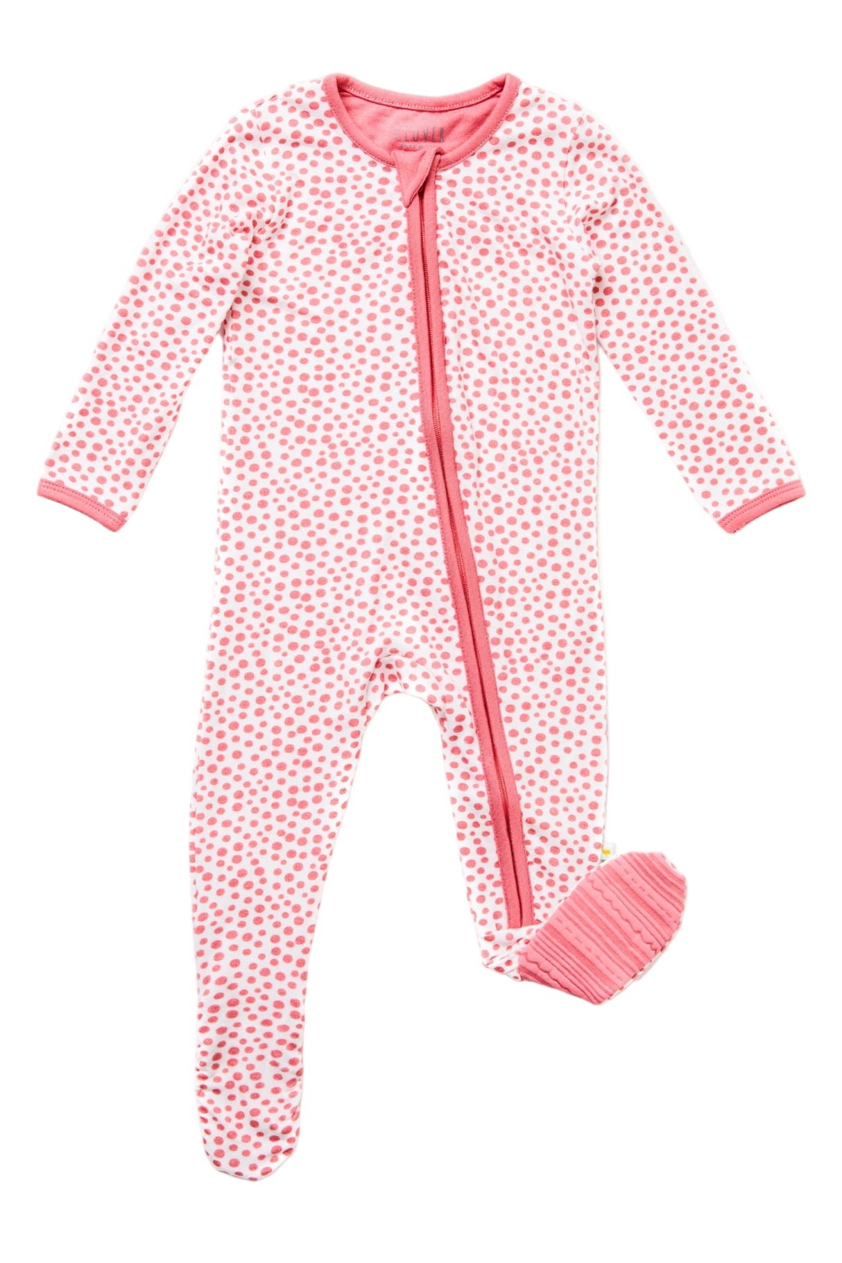 Soft & Stretchy Zipper Footie - Coral Dots - HoneyBug