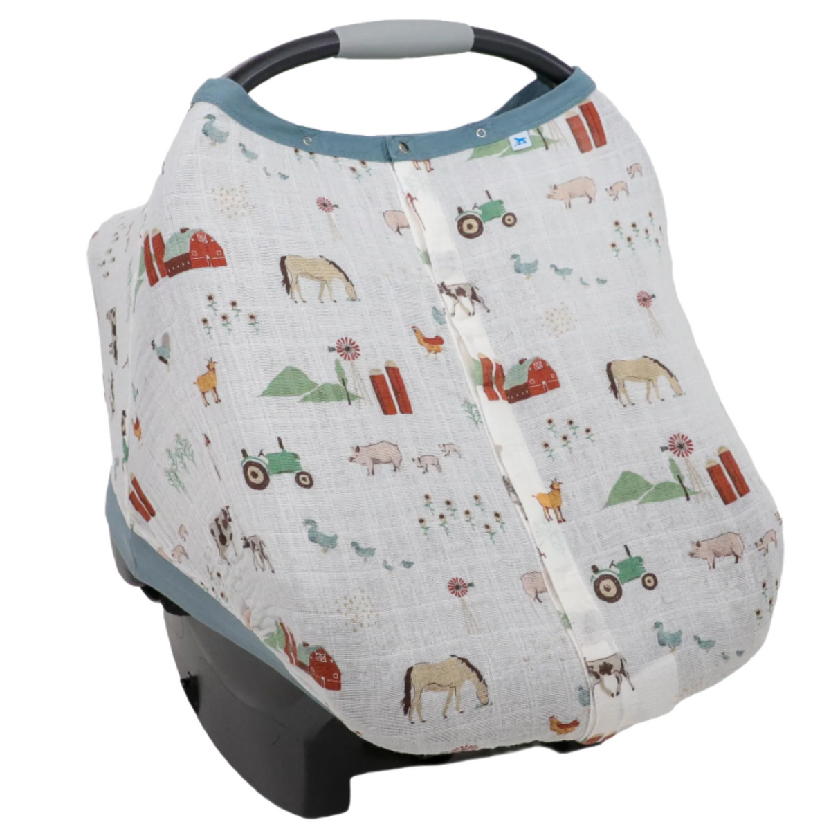 Cotton Muslin Car Seat Canopy - Farmyard - HoneyBug