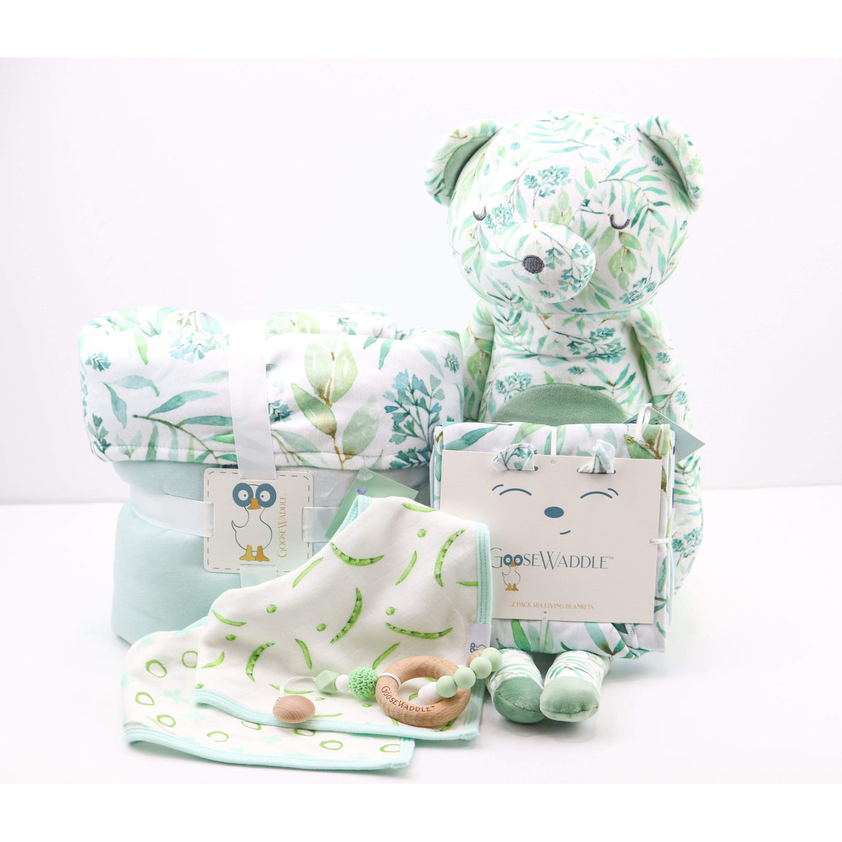 Basil Bear Mint Applique Baby Blanket - HoneyBug