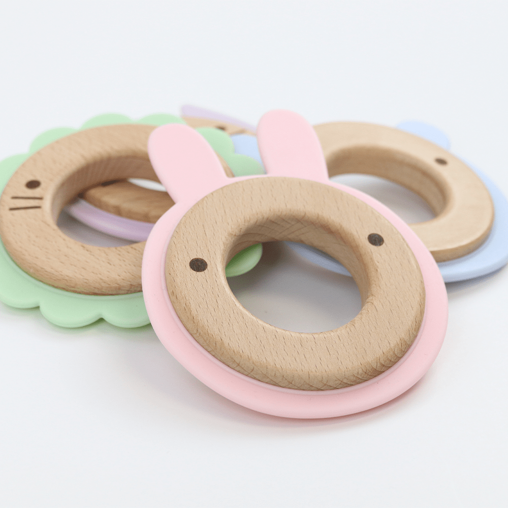 Blue Bear Animal Teether Wooden + Silicone - HoneyBug