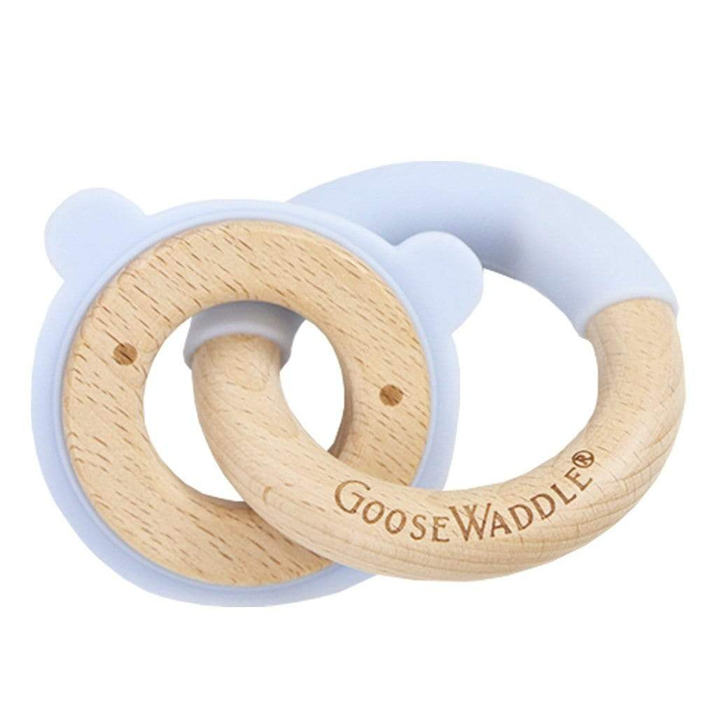 Blue Bear Silicone + Wood Double Teether - HoneyBug