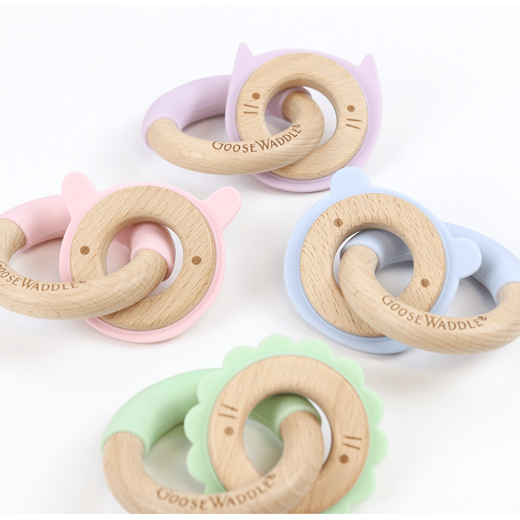 Blue Bear Silicone + Wood Double Teether - HoneyBug