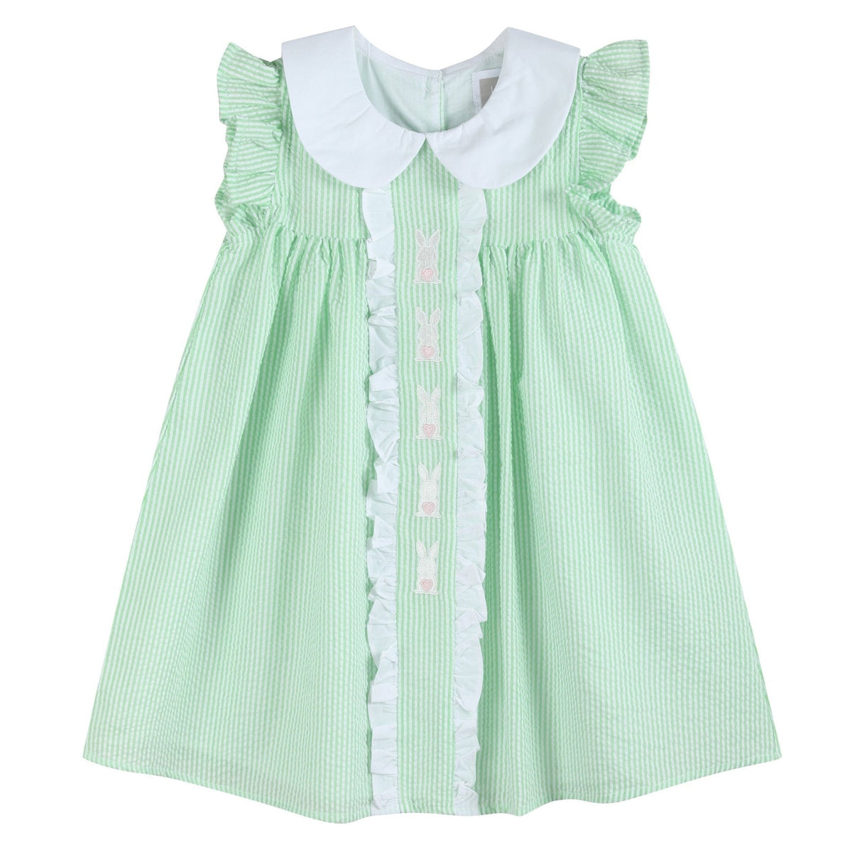 Green Seersucker Easter Bunny Ruffle Dress