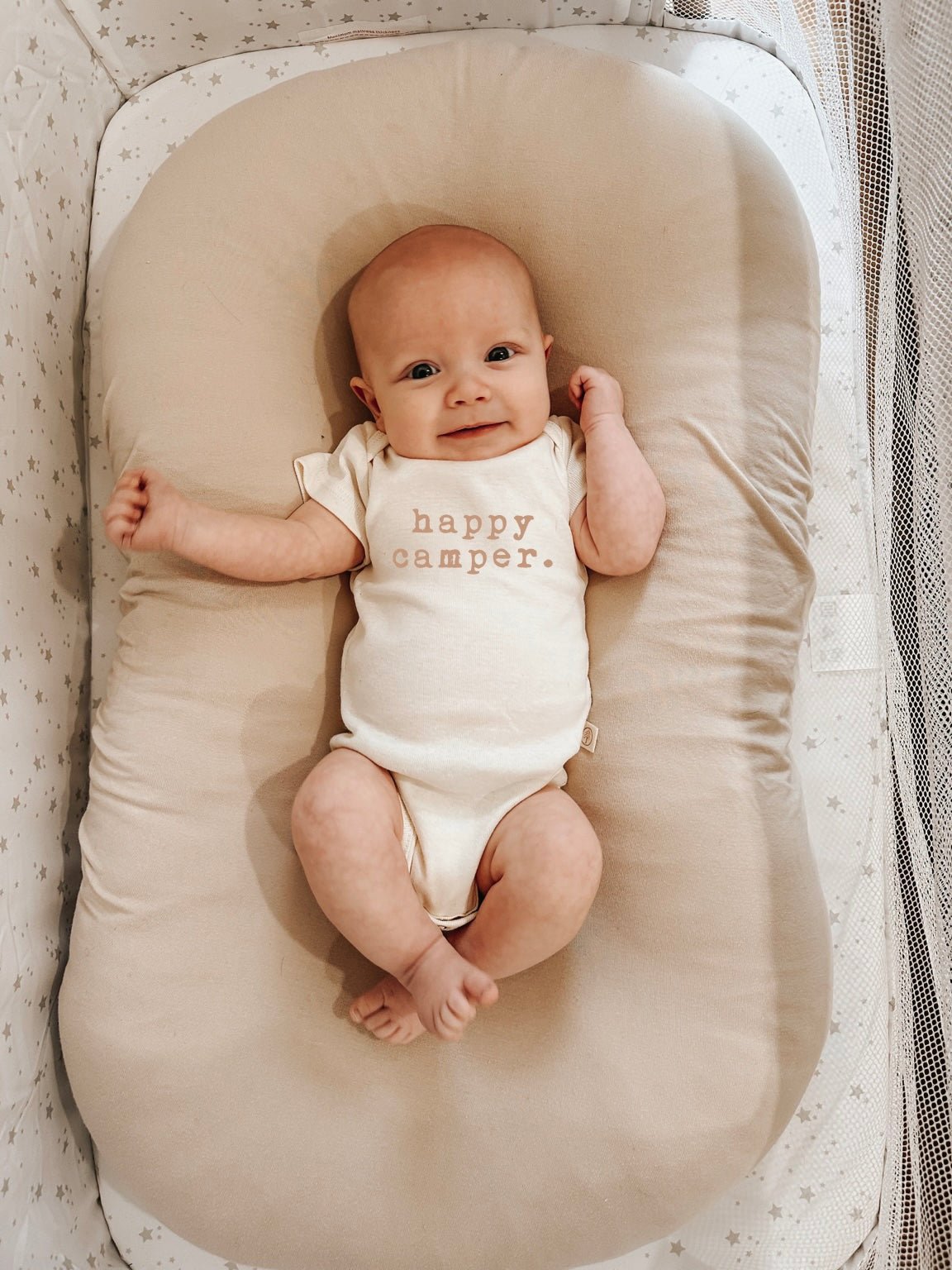 Happy Camper Clay Organic Cotton Baby Bodysuit Short Sleeve - HoneyBug
