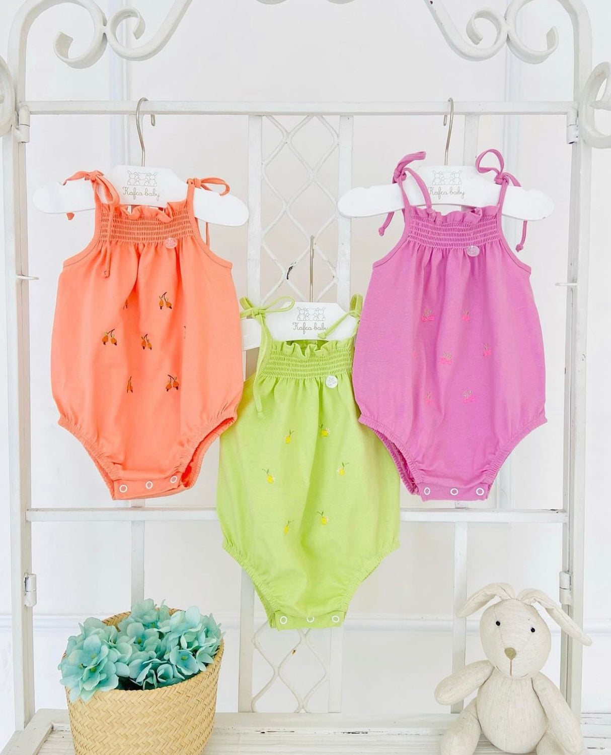 Smocked Bubble with Embroidered Cherries - HoneyBug