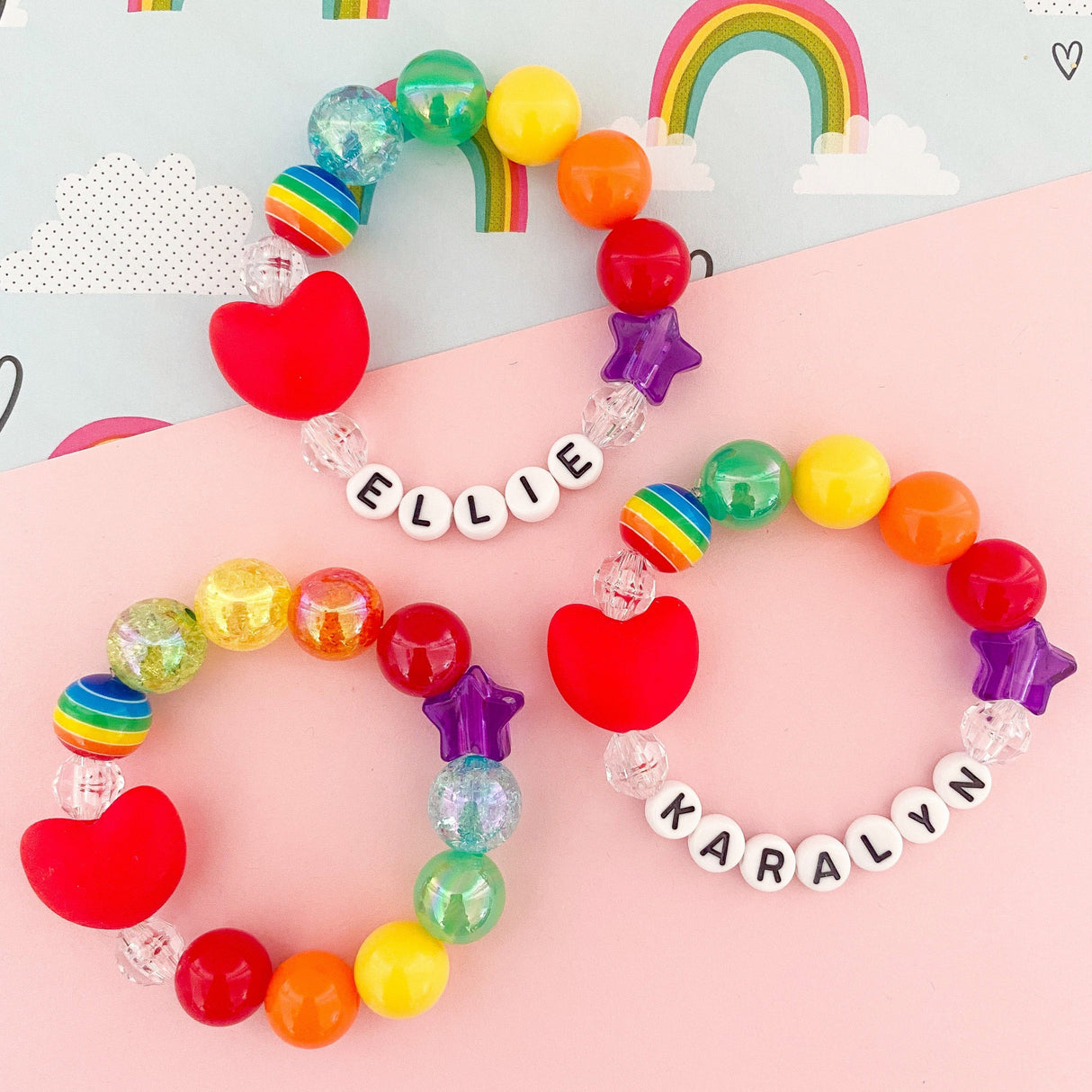 Rainbow Red Heart Bracelet - Personalized - HoneyBug