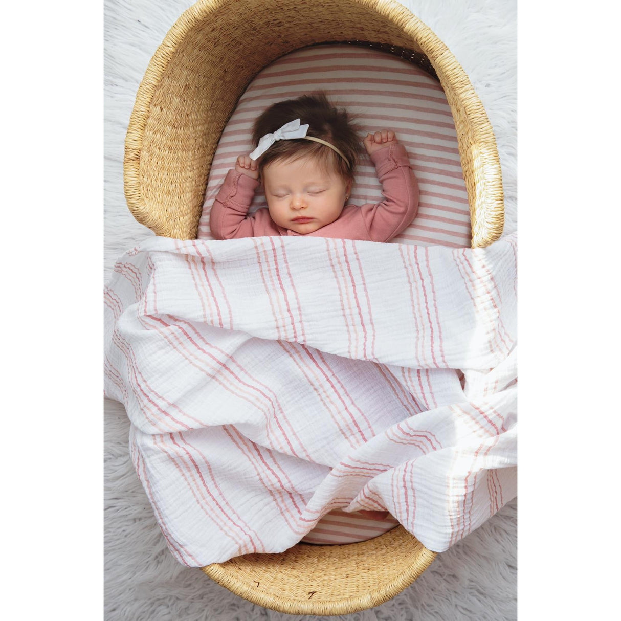 2 Pack Cotton Muslin Swaddle Blanket - Dusty Pink Rainbow - HoneyBug