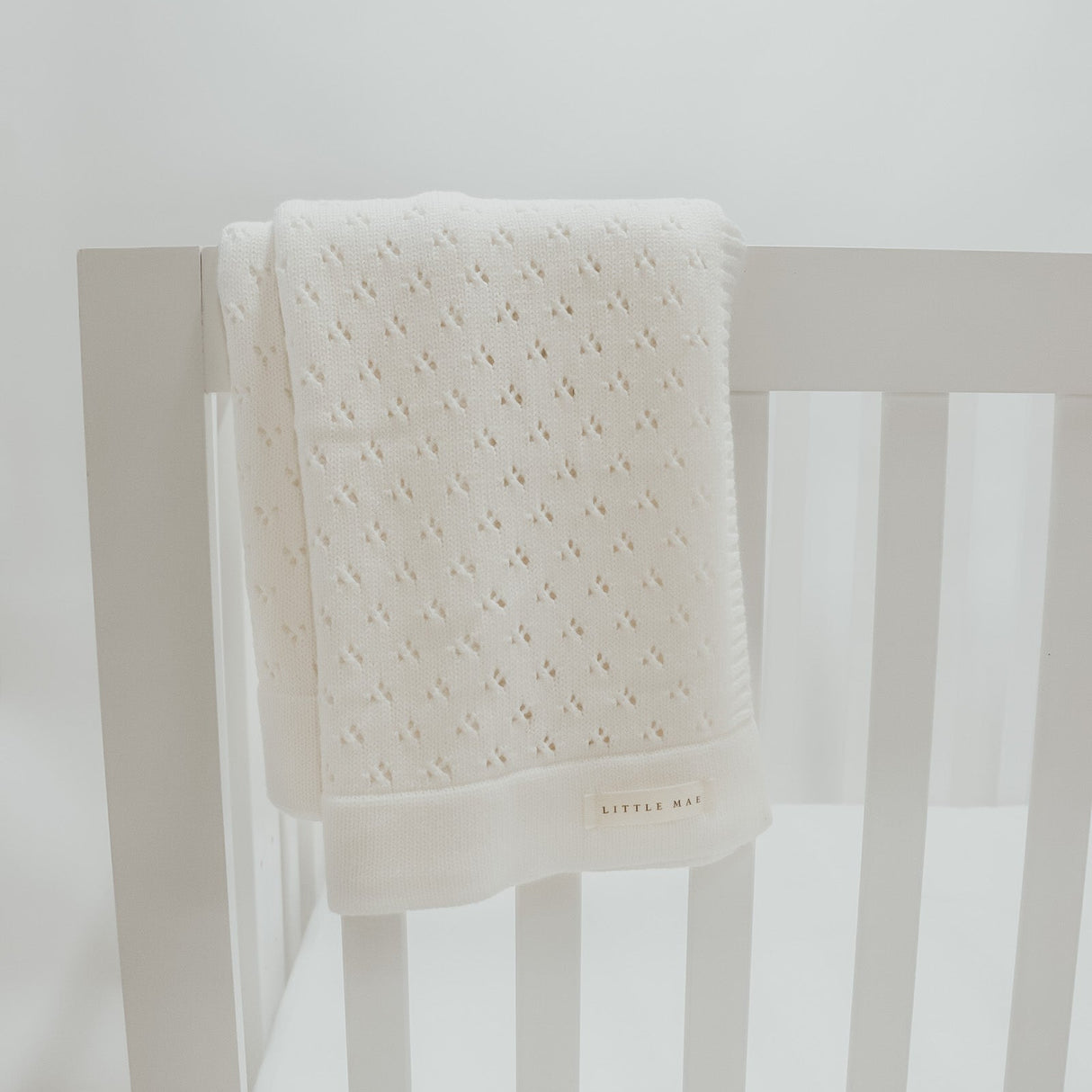 Vanilla White Pointelle Knit Blanket