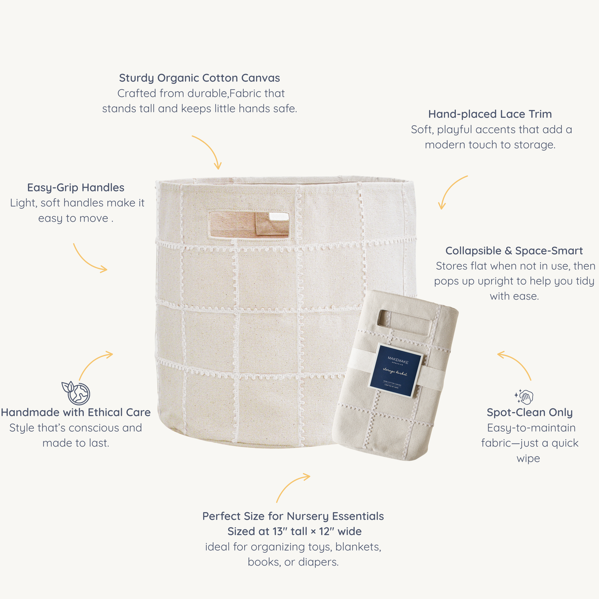 Handmade Canvas Storage Basket Lace - Ivory