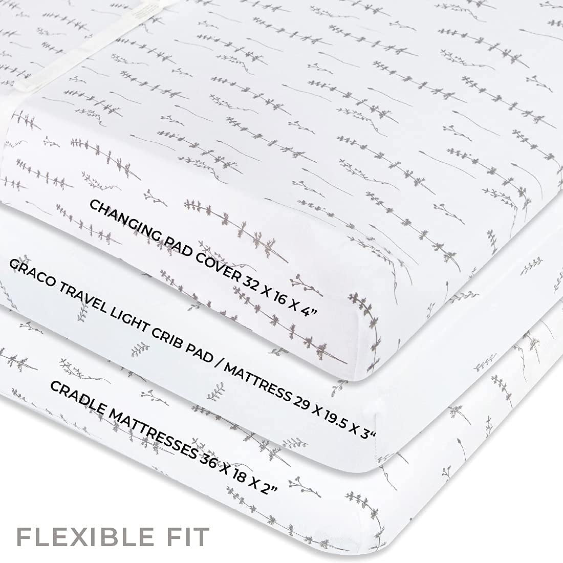 Changing Pad Cover | Cradle Sheet Set - Forest Grey Leaf & Floral - HoneyBug