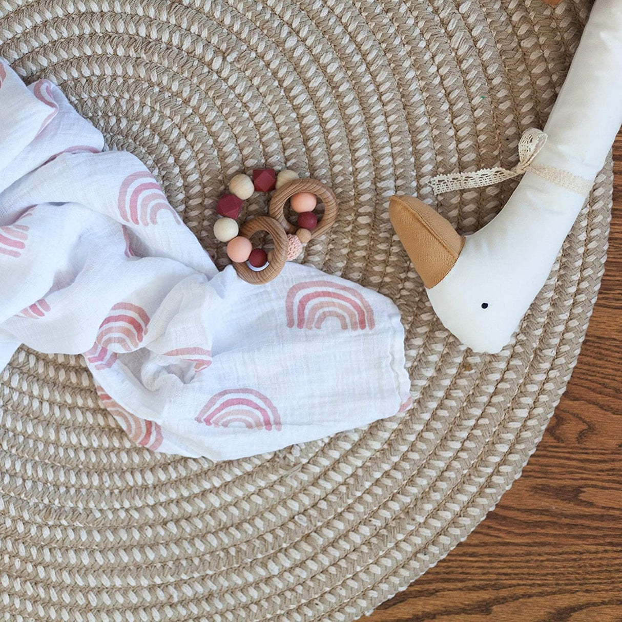 2 Pack Cotton Muslin Swaddle Blanket - Dusty Pink Rainbow - HoneyBug