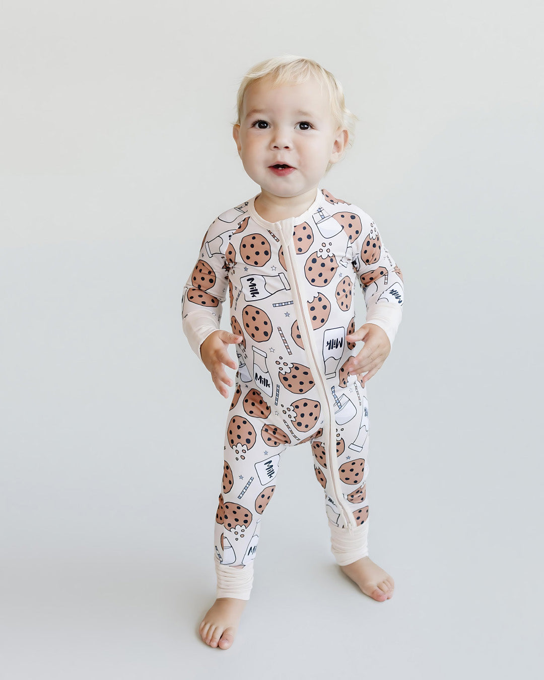 Bamboo Zip Romper | Milk & Cookies - HoneyBug