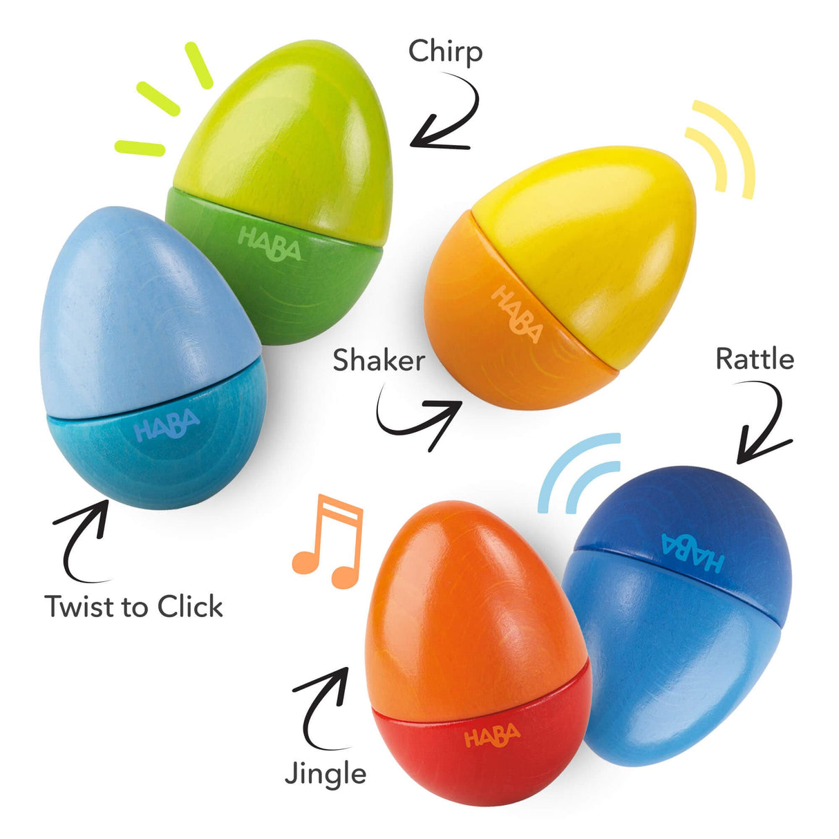 Set of 5 Wooden Musical Eggs - HoneyBug