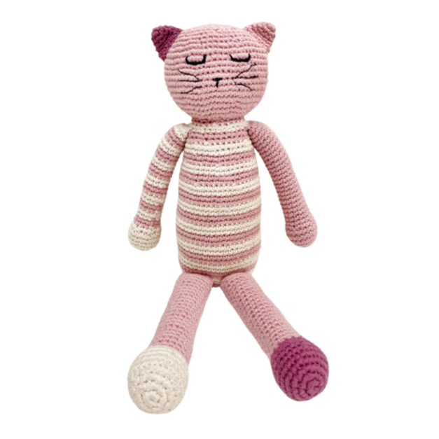 Plush Sleeping Kitten Rattle - Pink - HoneyBug