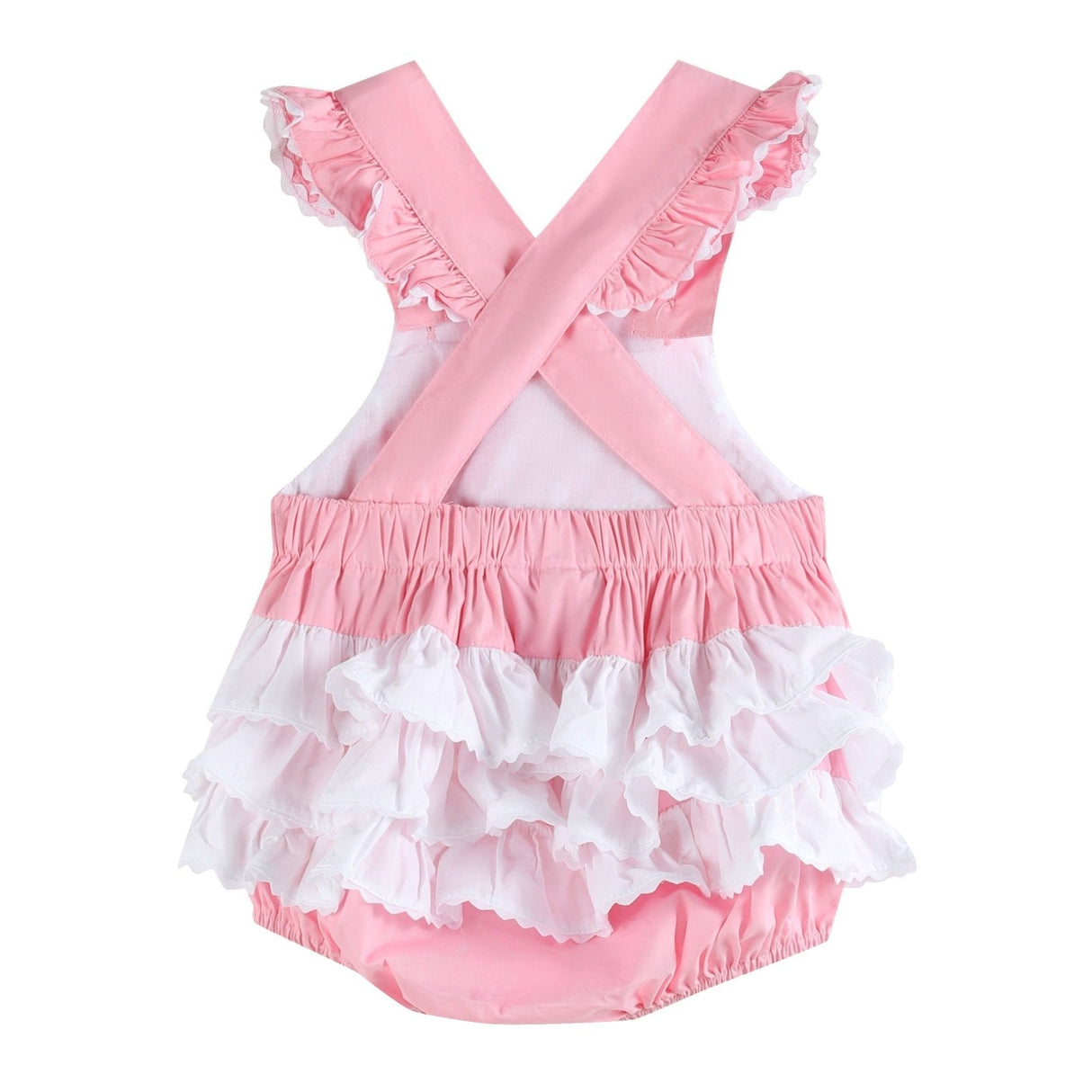 Pink and White Flower Smocked Ruffle Romper