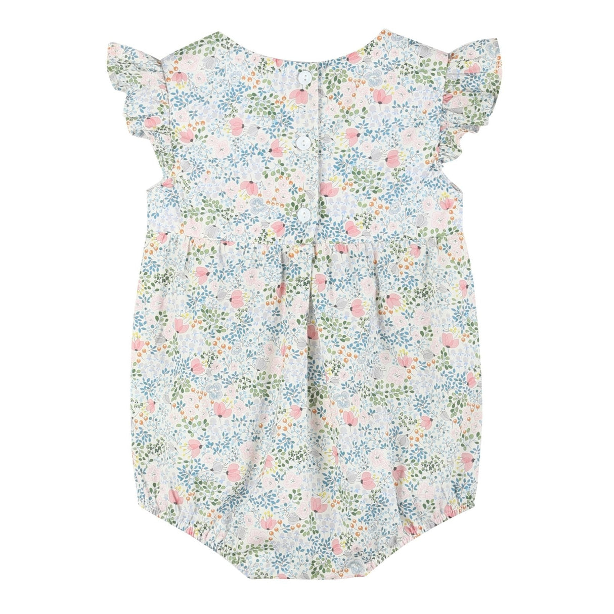 Pink Floral Print Smocked Futter Romper