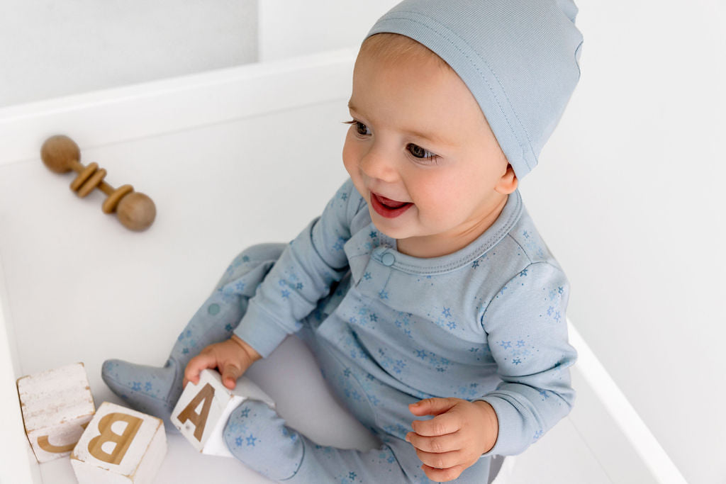 Star Print Footie- Ice Blue - HoneyBug